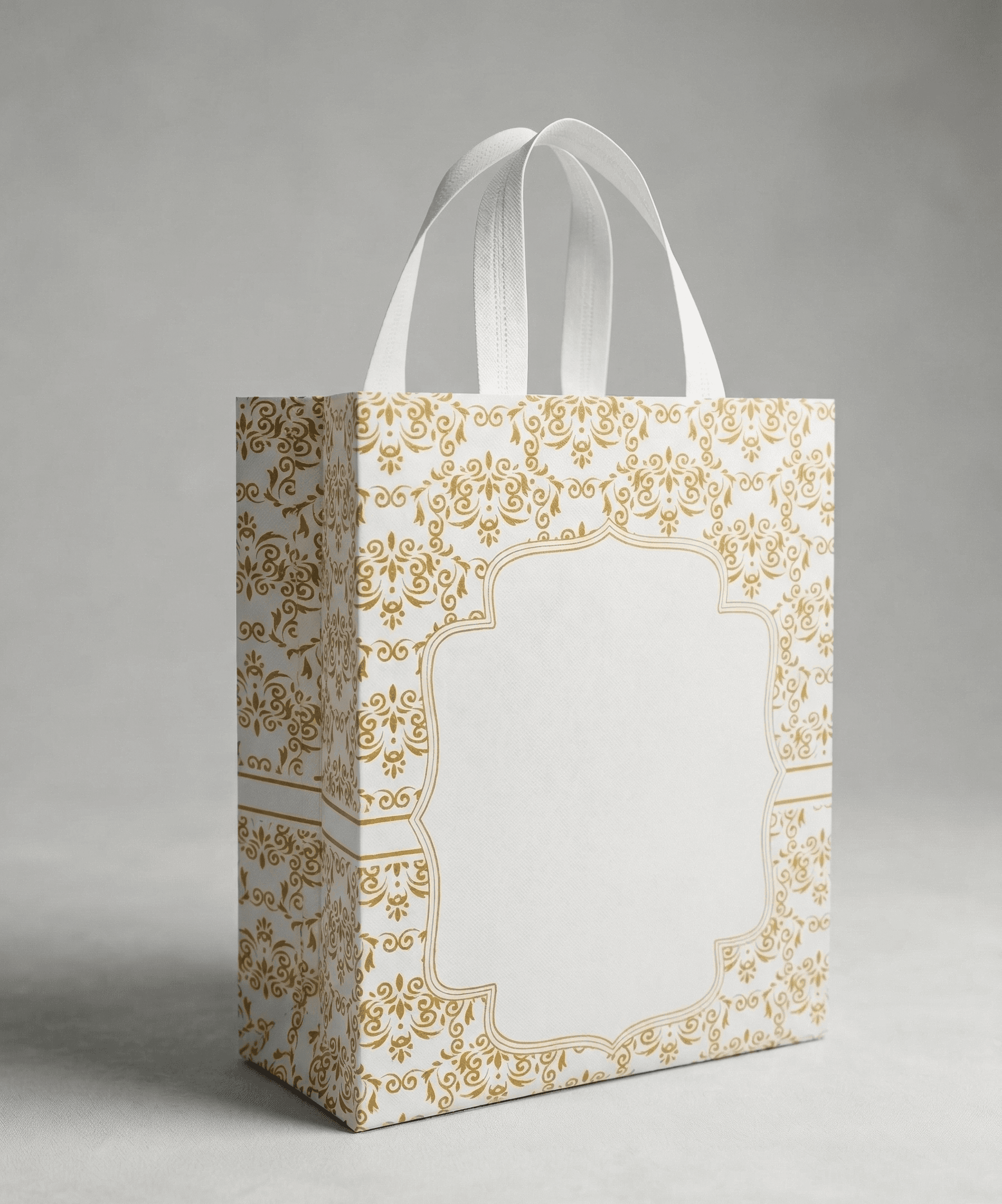 Luxury PVC Wedding Return Gift Bags White & Gold (10.3x8.3x4 Inches) | Premium Designer Gift