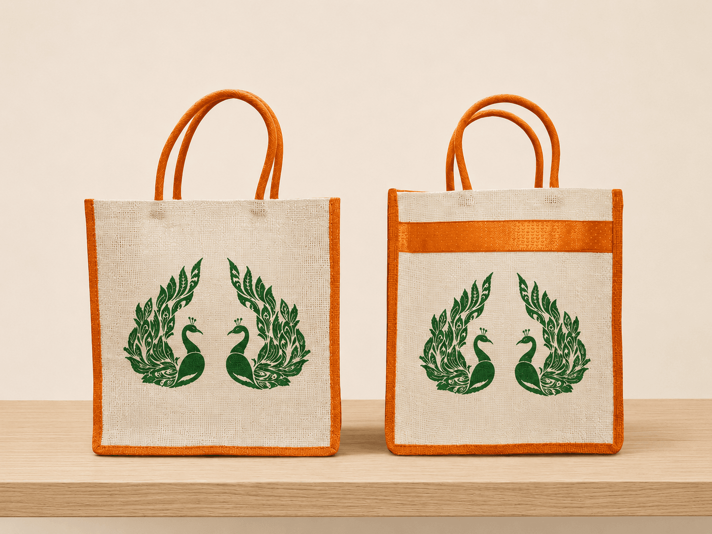 Premium Peacock Printed Jute Carry Bag