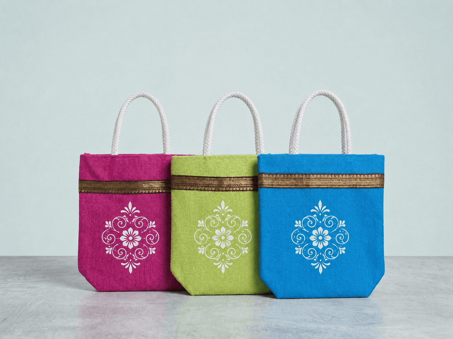 Premium Floral Printed Jute Carry Bag