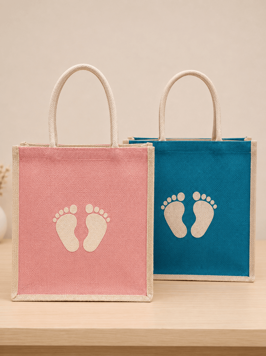 Premium Baby Footprint Printed Jute Bag